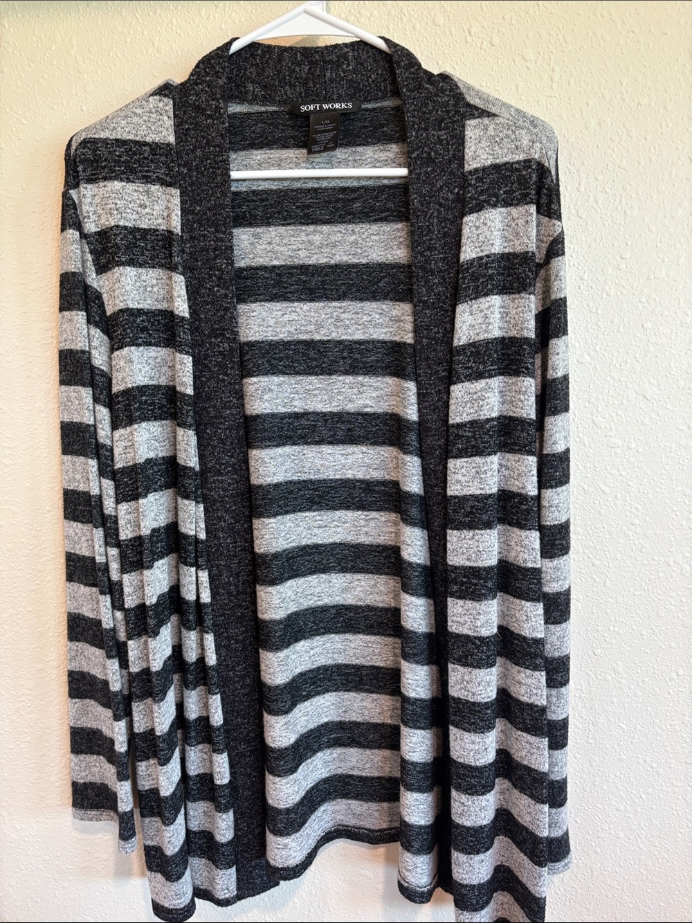 Soft Works Women's Black & Gray Striped Open-Front Cardigan